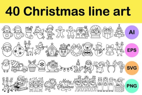 40 Christmas Line Art Clipart: A Versatile Graphics Collection