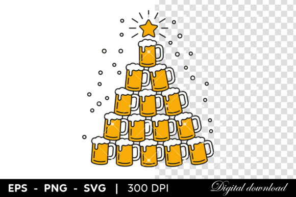 Beer Mug Christmas Tree with Star: A Festive Graphics Gem