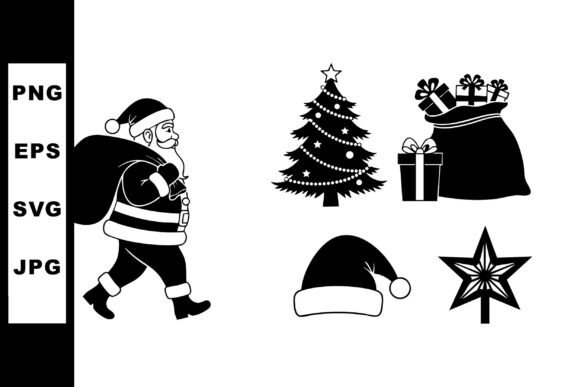 Cheerful Santa Claus Carrying Sack Graphics for Holiday Crafting