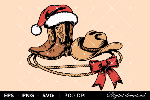 Christmas Cowboy Boots and Hat with Bow Graphics