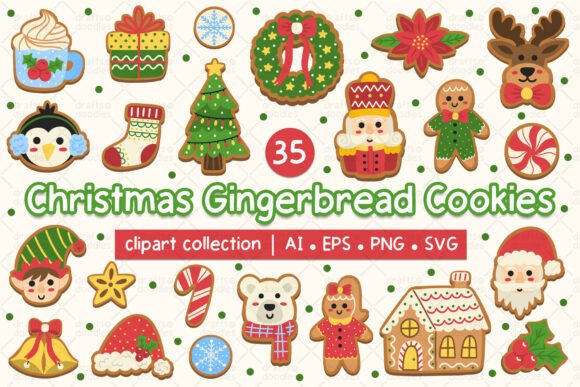 Christmas Gingerbread Cookies Clipart: A Charming Graphics Set