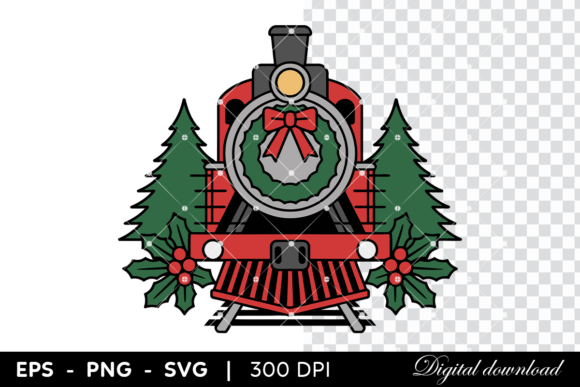 Christmas Train with Wreath and Holiday: A Versatile Graphics Asset
