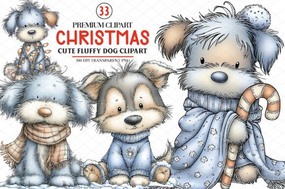 Cute Christmas Fluffy Dog Clipart for Graphics & Illustrations