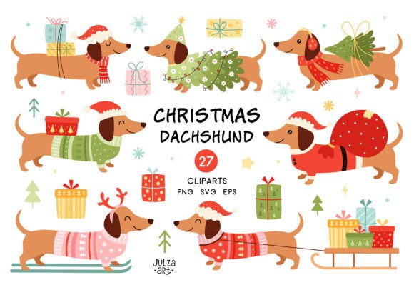 Festive Dachshund Clipart for Holiday Branding