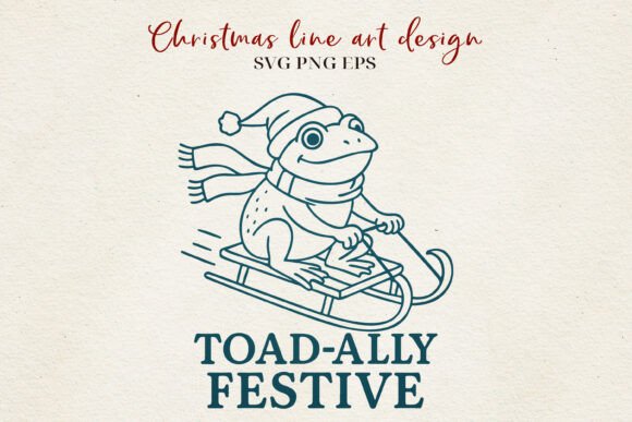 Funny Frog Christmas Line Art: A Charming Graphics Addition