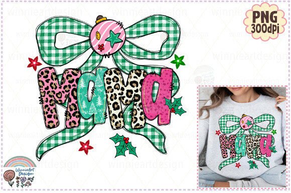Merry Mama Christmas Leopard Bow PNG: A Festive Graphic Asset