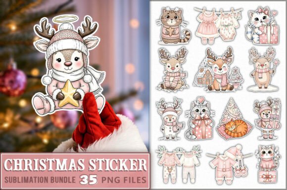 Pink Christmas Hand Drawn Sticker Bundle: Graphics for Festive Content