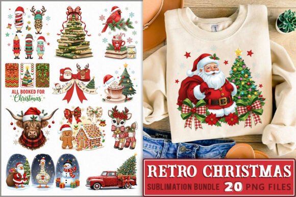 Retro Christmas Sublimation PNG Bundle: Festive Graphics for Your Content