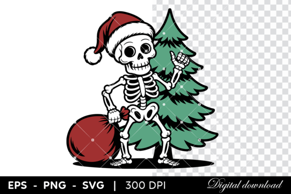 Skeleton Santa with Christmas Tree: A Unique Illustration for Creative Graphics