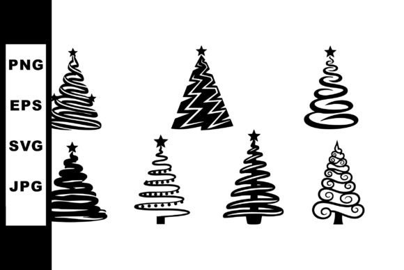 Stylized Black Christmas Tree Silhouettes for Festive Graphics