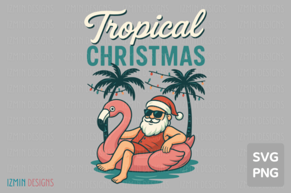 Tropical Christmas Santa Float Art: A Festive Graphics Gem